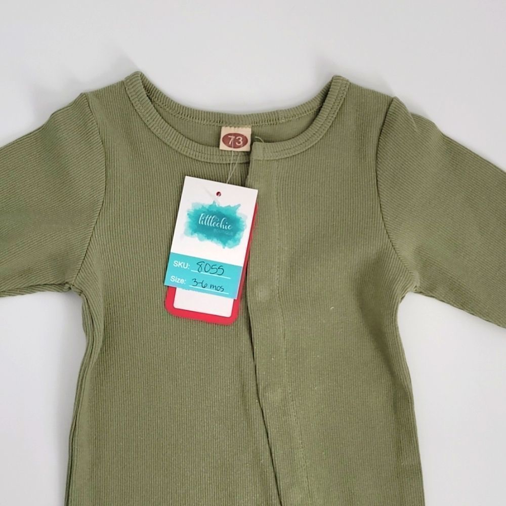 BABY unisex fall bottom snap olive jumpsuit littlechic boutique - Picture 2 of 7